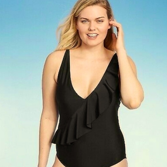 Women’s Black Ruffle One Piece Swimsuit - Picture 2 of 5